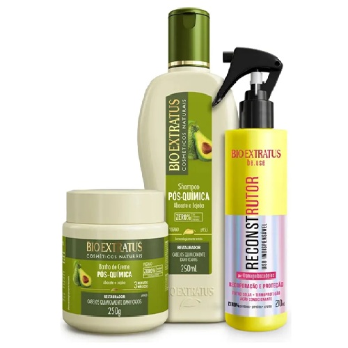 Kit Shampoo+ Máscara Pós Química + Reconstrutor Bio Extratus