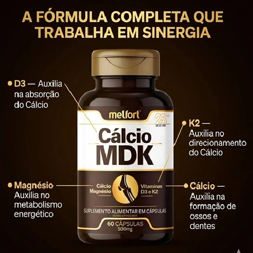 Kit 3x Cálcio MDK + Magnésio + Vitamina D3 K2 Melfort 180 Caps | Para 3 Meses