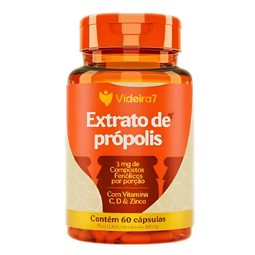 Suplemento De Extrato De Própolis 60 Caps - Videira 7 Sem Sabor