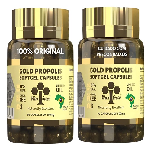Kit 2 Própolis Verde Gold 87% Extrato - 90 Caps - Wax Green Característico