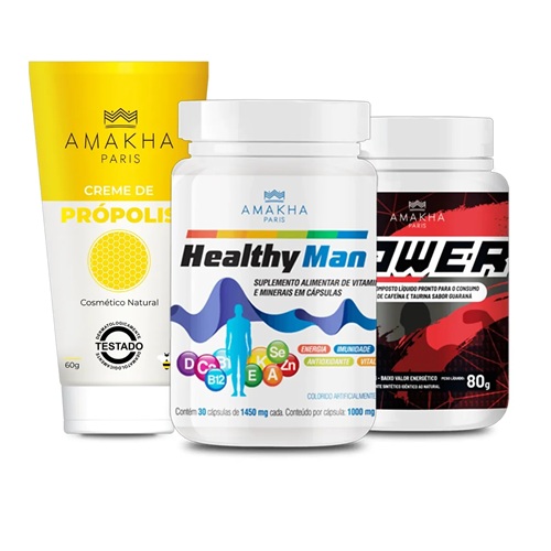 Kit Rotina do Homem (Creme de Própolis + AMK Power + Healthy Man)
