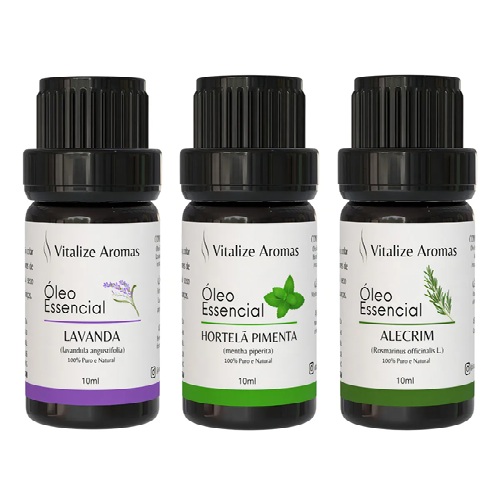 Kit 3 Óleos Essenciais Lavanda Hortelã Pimenta Alecrim