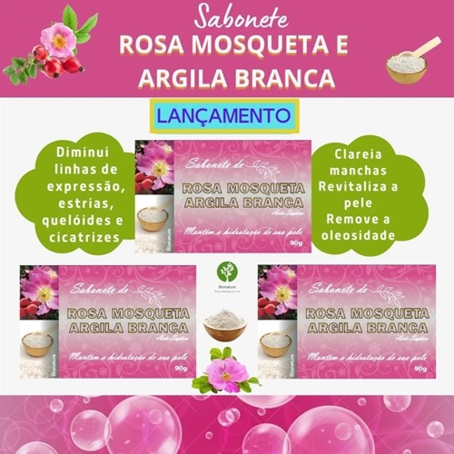 Kit 12 Bionature - Sabonete De Rosa Mosqueta E Argila Branca